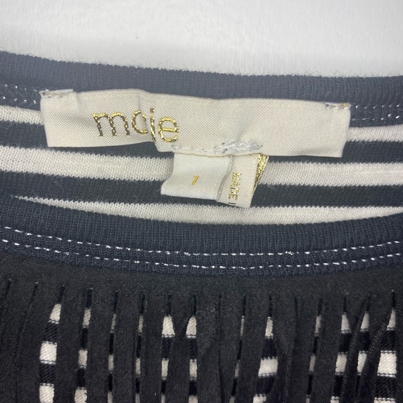 Maje 3/4 sleeve tee shirt with fringe - Picture 2 of 3